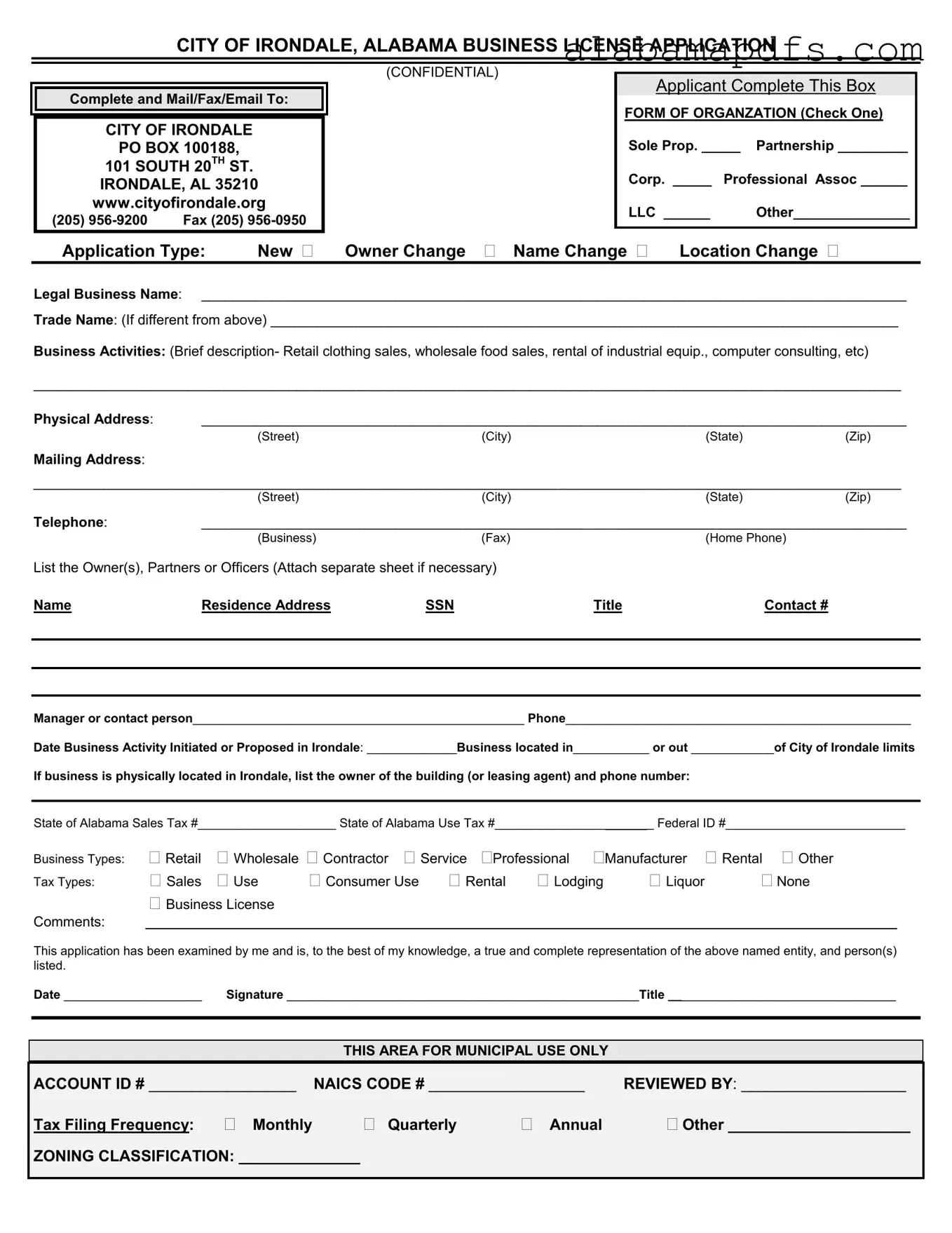 Alabama Business License Application Template