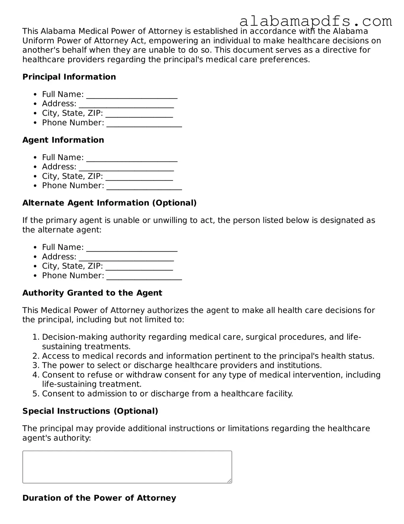 Official Alabama Medical Power of Attorney Document