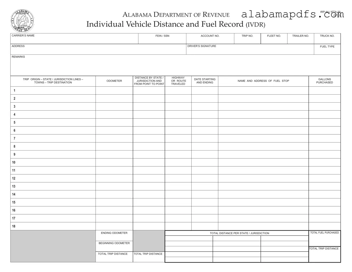 Alabama Irp 44 Template