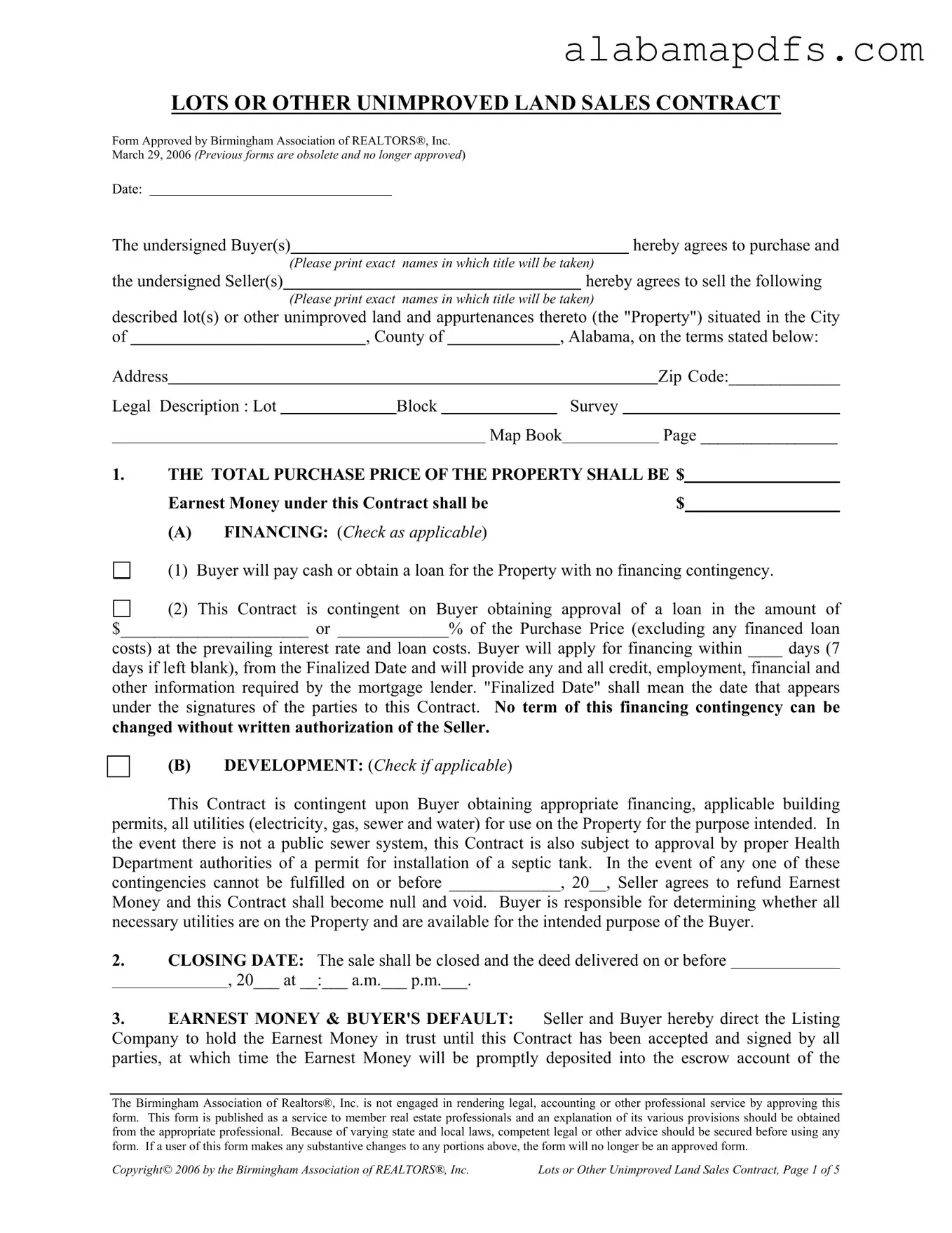 Alabama Land Sales Contract Template