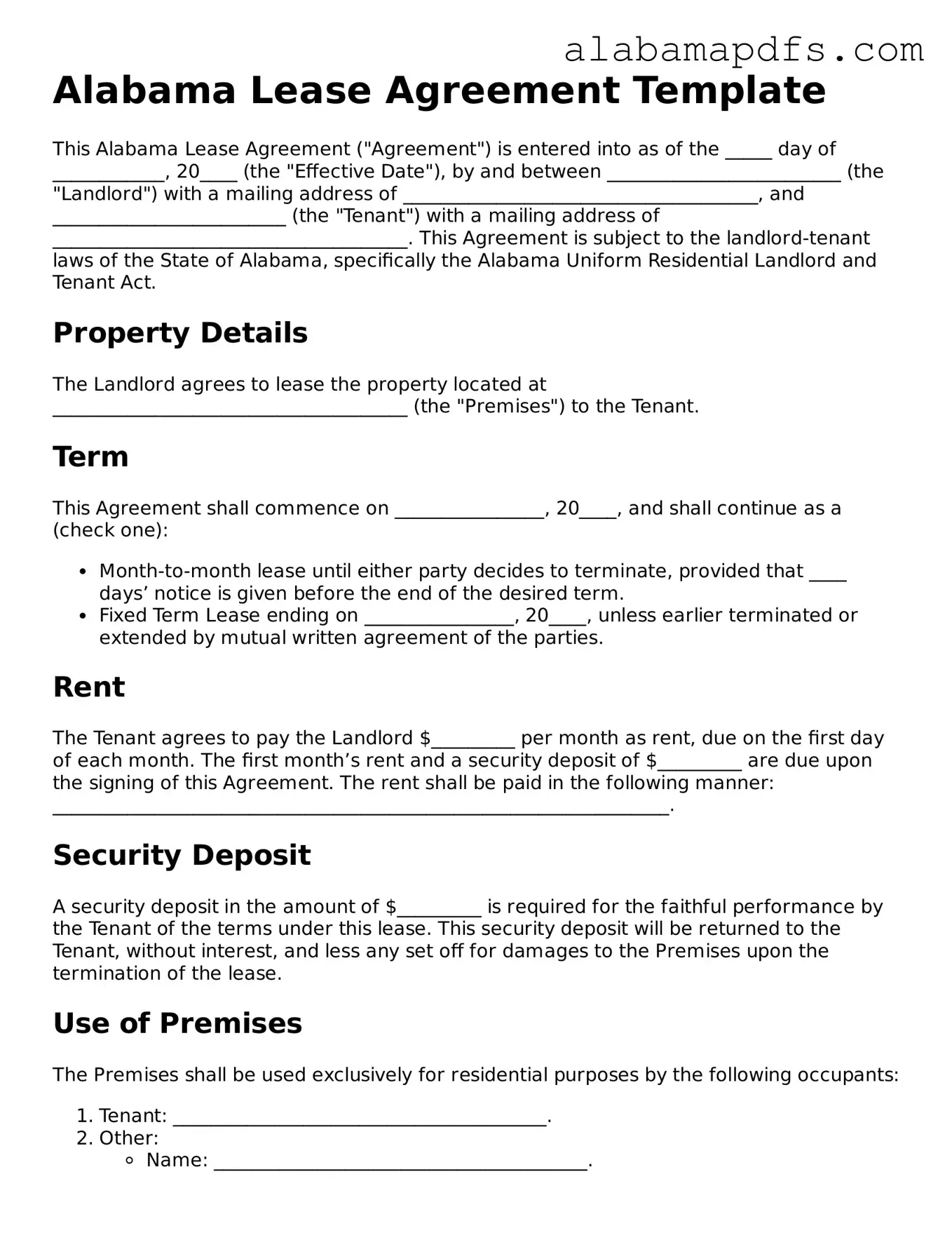 Official Alabama Lease Agreement Document
