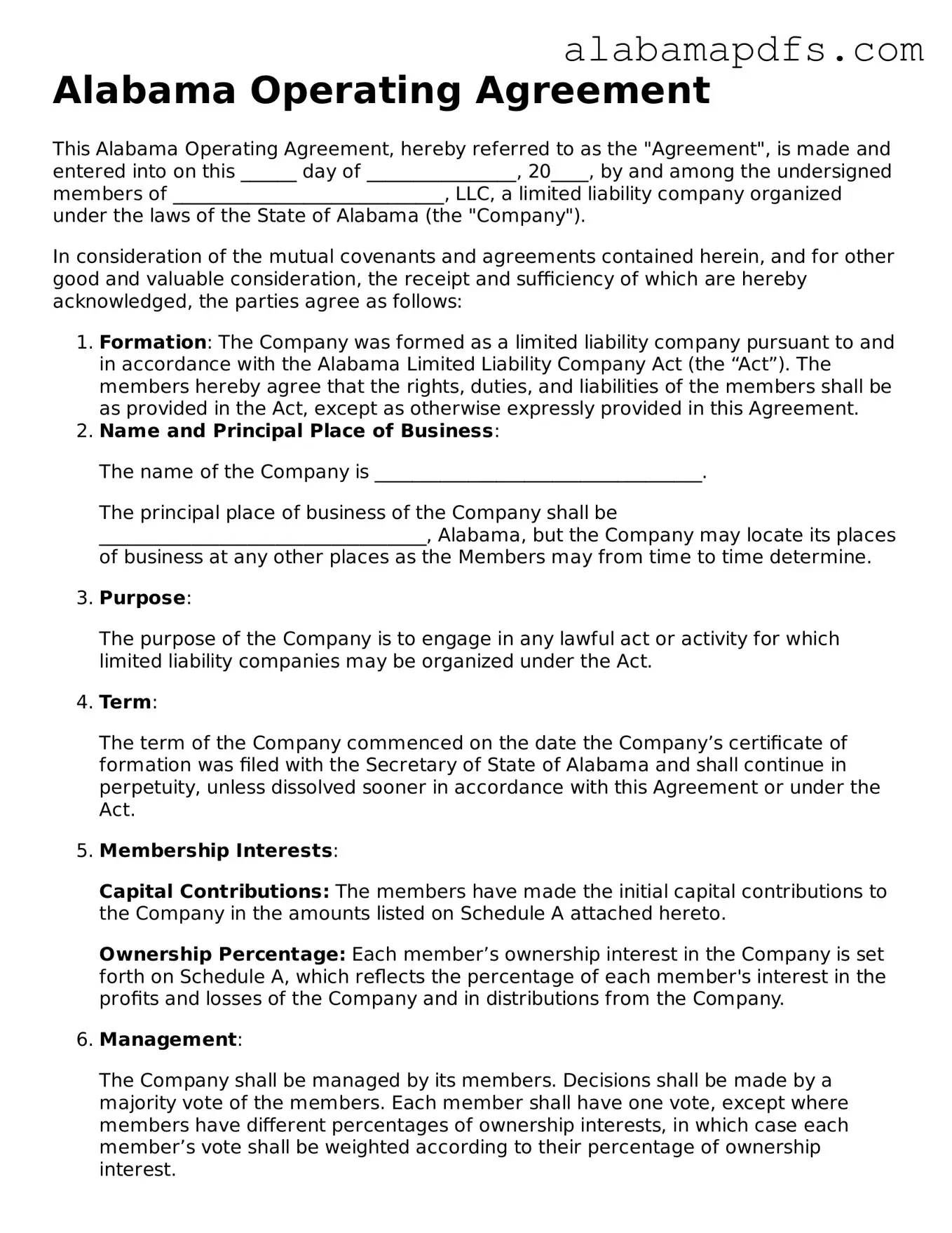 Official Alabama Operating Agreement Document