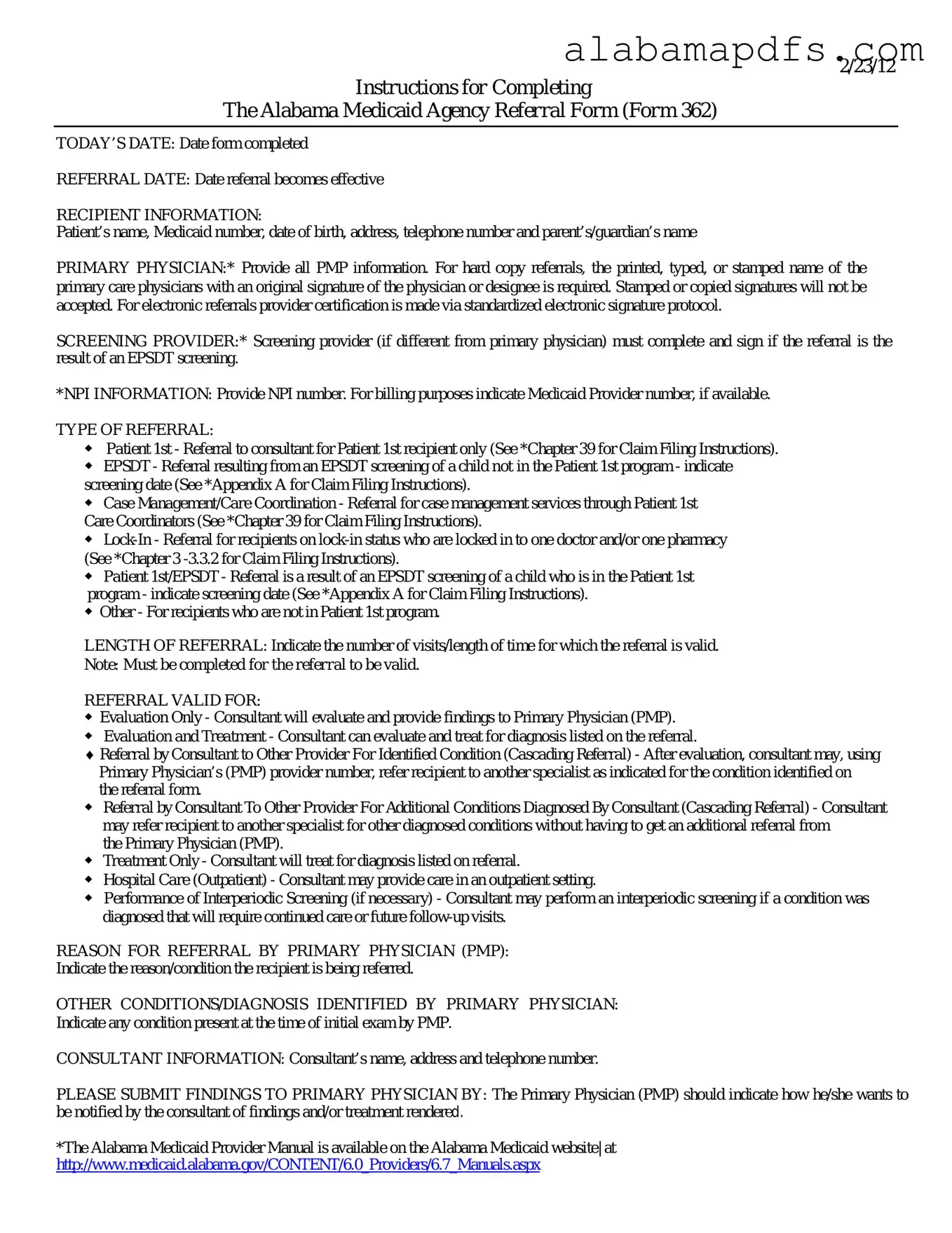 Alabama Medicaid Referral Template