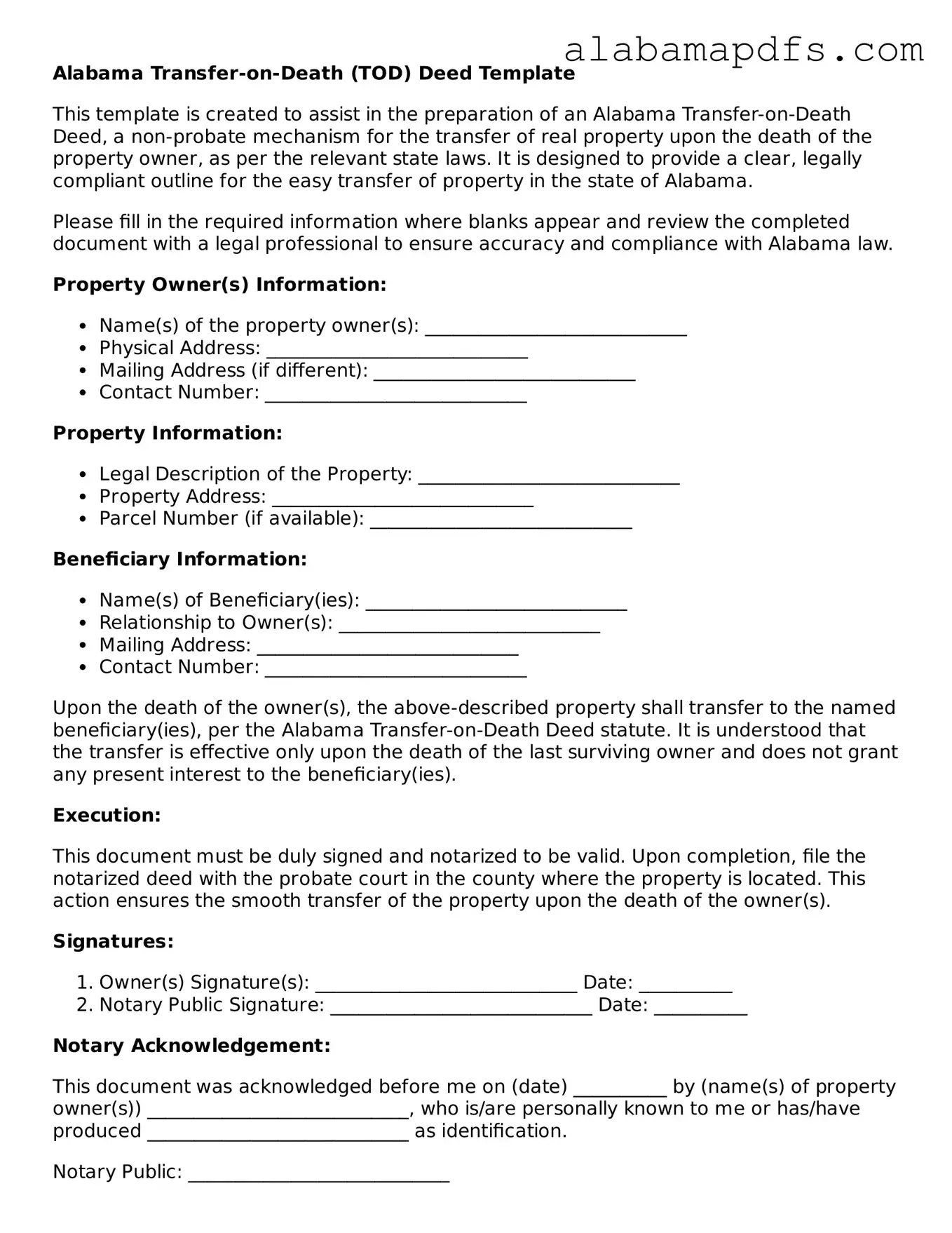 Official Alabama Transfer-on-Death Deed Document