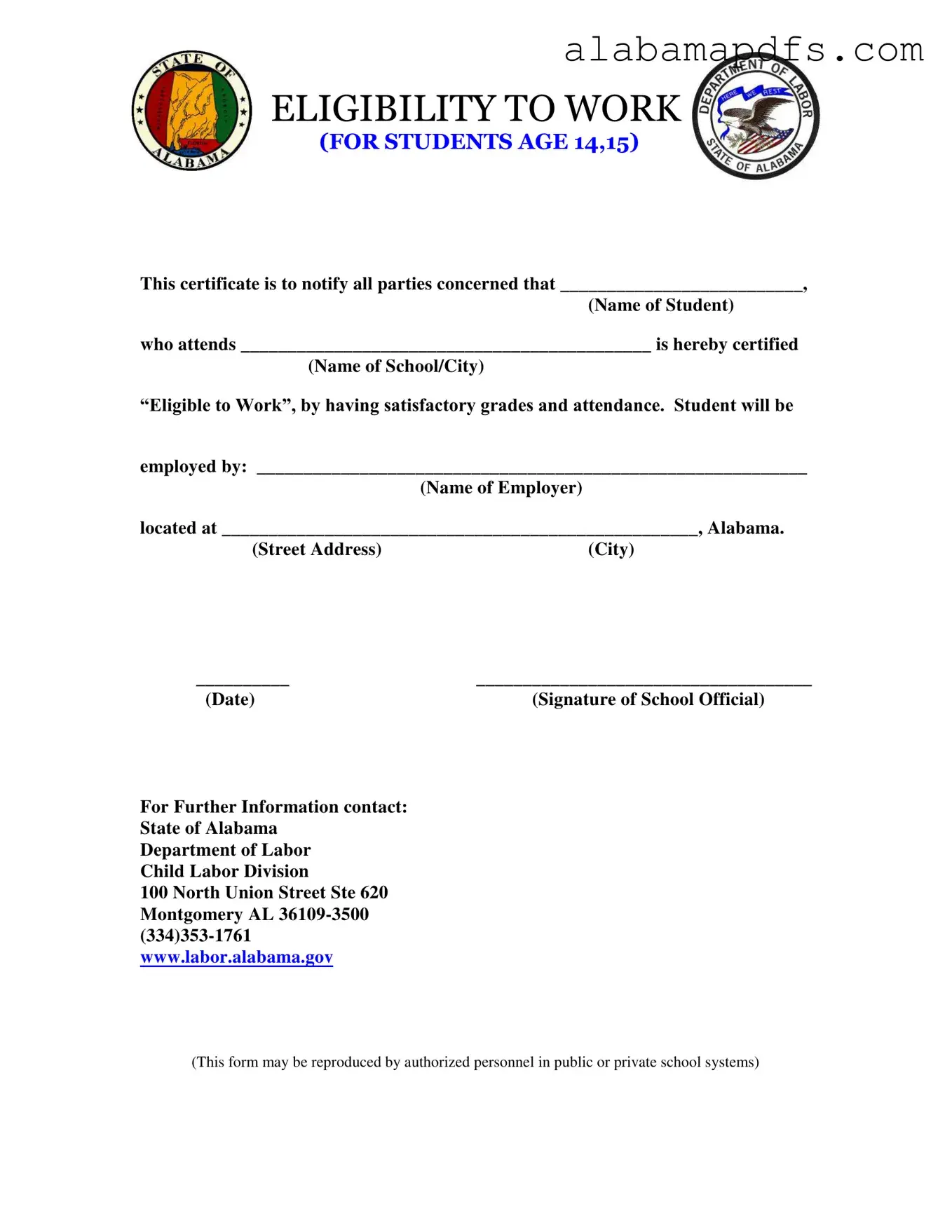 Eligibility Work Alabama Template