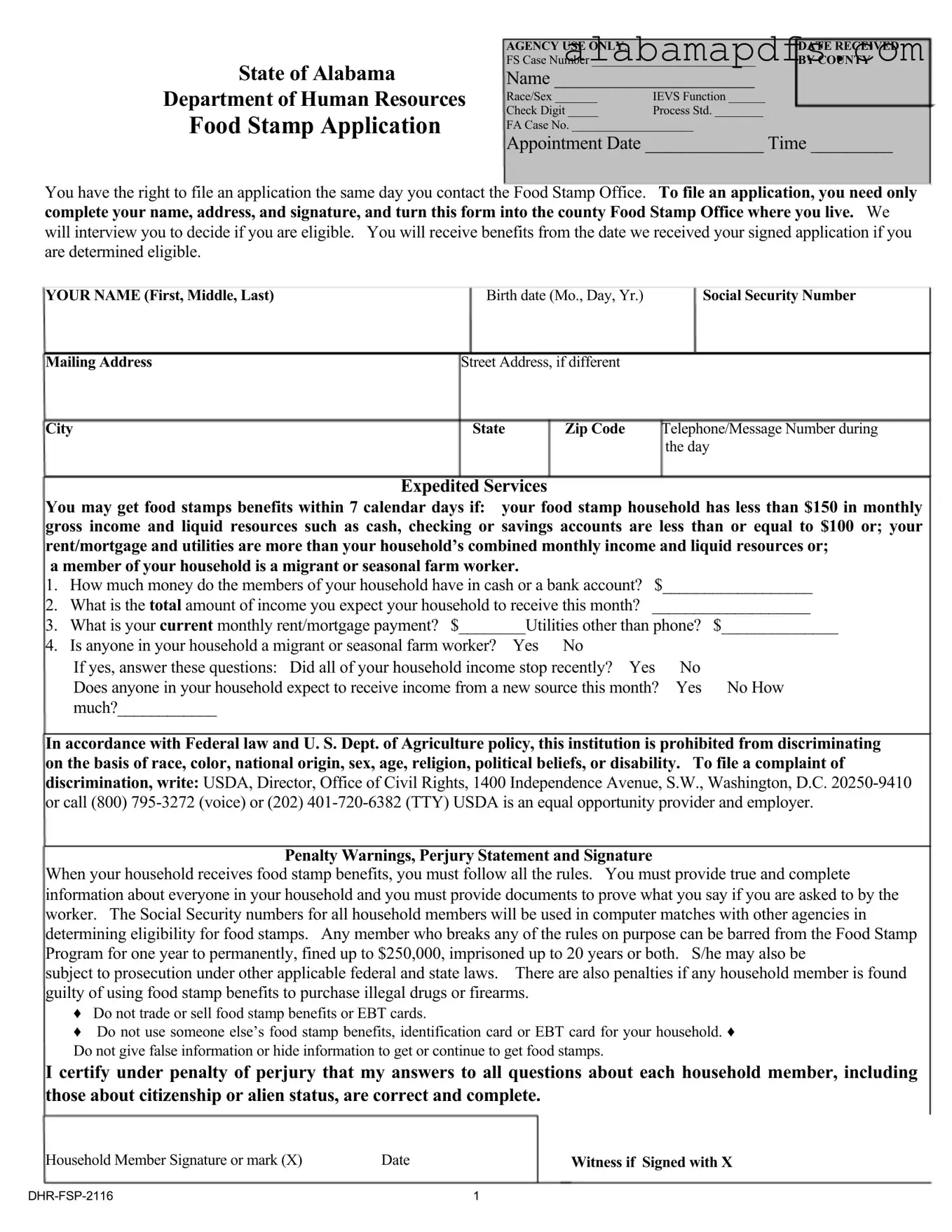 Food Stamp Application Alabama Template