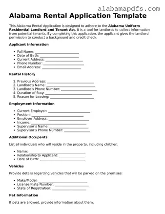 Official Alabama Rental Application Document