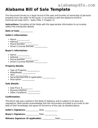 Official Alabama Bill of Sale Document