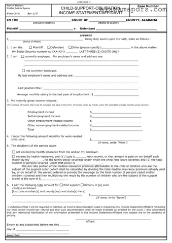 Alabama Child Support Income Template