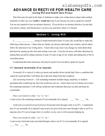 Alabama Directive Health Care Template