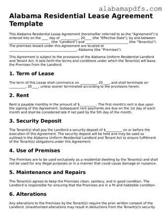 Official Alabama Residential Lease Agreement Document