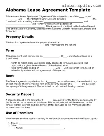 Official Alabama Lease Agreement Document