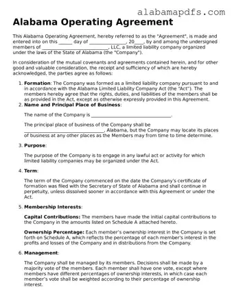 Official Alabama Operating Agreement Document