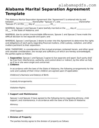 Official Alabama Marital Separation Agreement Document