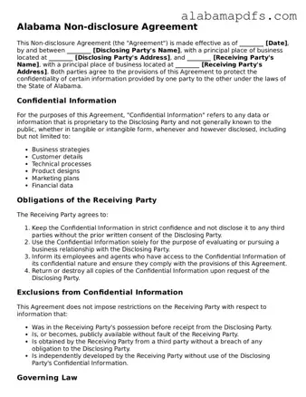 Official Alabama Non-disclosure Agreement Document