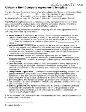 Official Alabama Non-compete Agreement Document