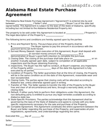 Official Alabama Real Estate Purchase Agreement Document