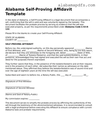 Official Alabama Self-Proving Affidavit Document