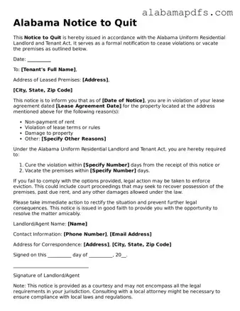 Official Alabama Notice to Quit Document